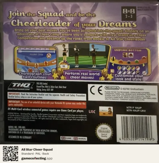 All Star Cheer Squad Nintendo DS, PAL box back