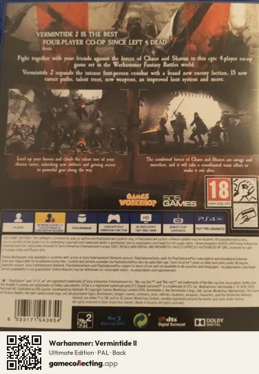 Warhammer: Vermintide II PlayStation 4, PAL box back