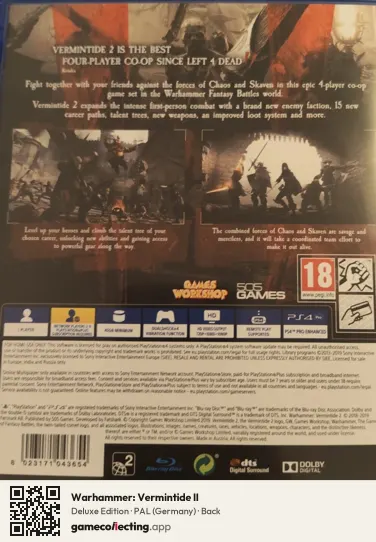 Warhammer: Vermintide II PlayStation 4, Germany box back