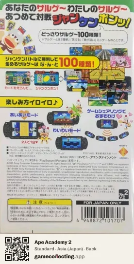 Ape Academy 2 PlayStation Portable, Japan box back