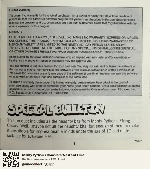 Monty Python's Complete Waste of Time Computer, NTSC box front