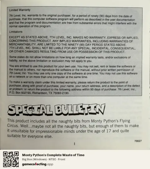 Monty Python's Complete Waste of Time Computer, NTSC box front