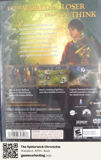 The Spiderwick Chronicles PlayStation 2, NTSC box back