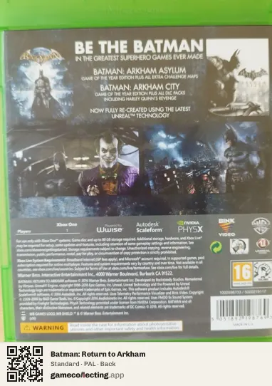 Batman: Return to Arkham Xbox One, PAL box back