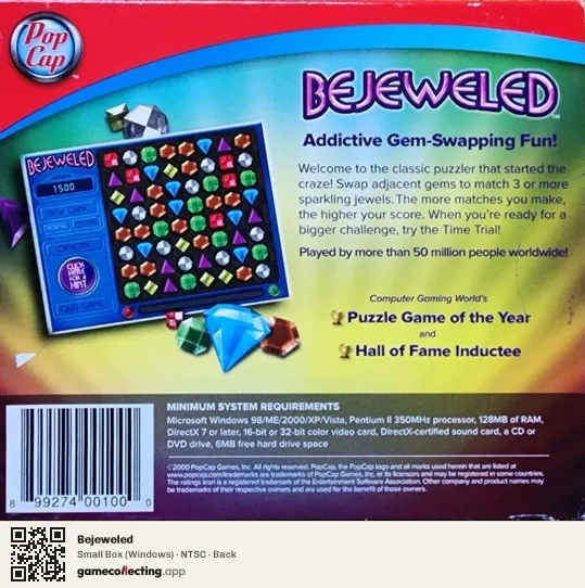 Bejeweled Computer, NTSC box back