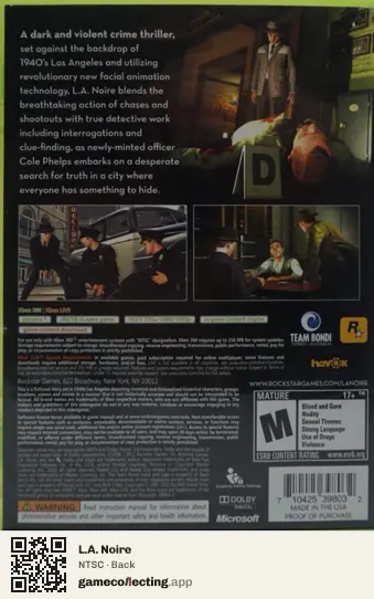 L.A. Noire Xbox 360, NTSC box back