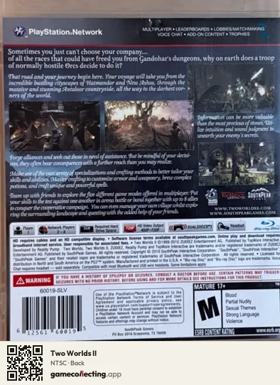Two Worlds II PlayStation 3, NTSC box back