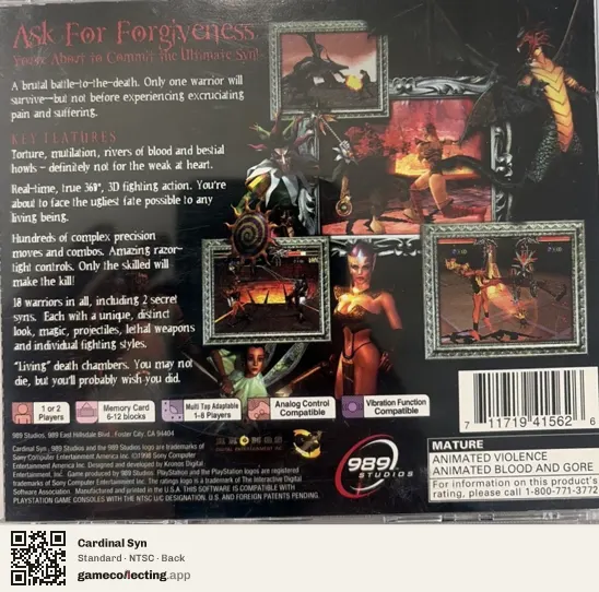 Cardinal Syn PlayStation, NTSC box back