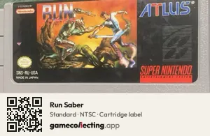 Run Saber Super Nintendo Entertainment System, NTSC cartridge label