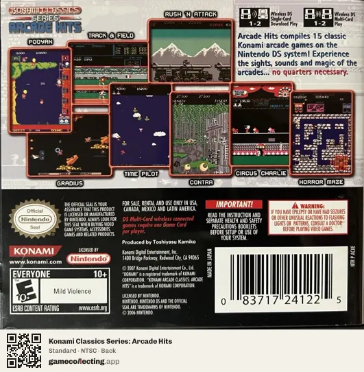 Konami Classics Series: Arcade Hits Nintendo DS, NTSC box back