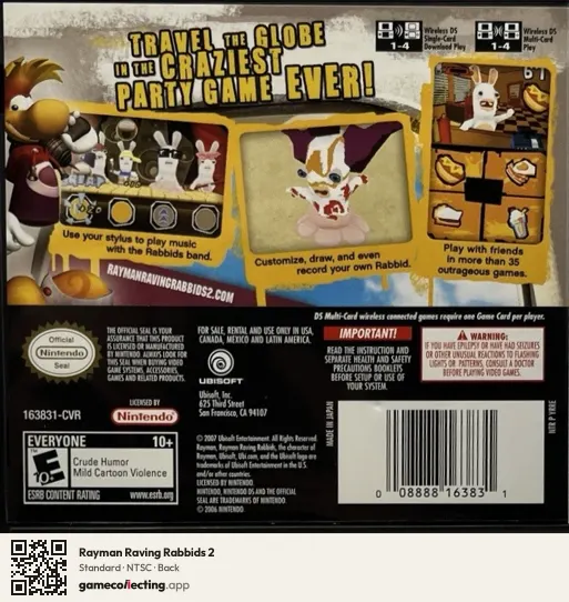 Rayman Raving Rabbids 2 Nintendo DS, NTSC box back