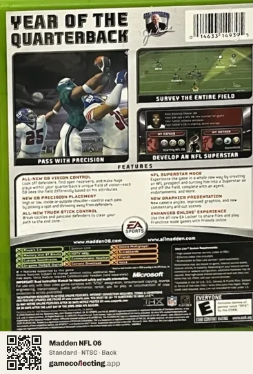 Madden NFL 06 Xbox, NTSC box back