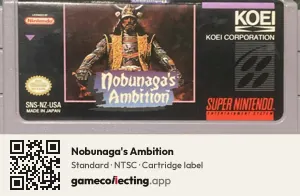 Nobunaga's Ambition Super Nintendo Entertainment System, NTSC cartridge label