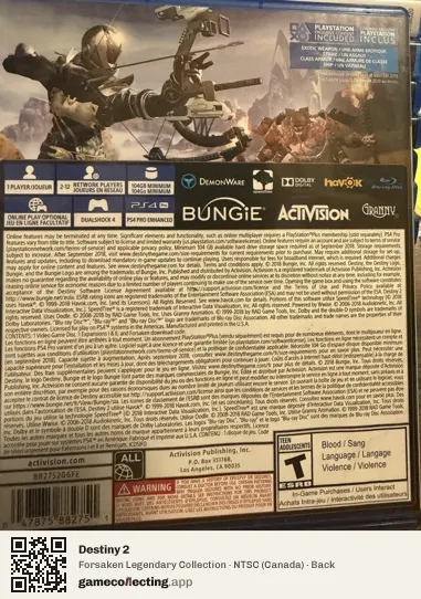 Destiny 2 PlayStation 4, Canada box back