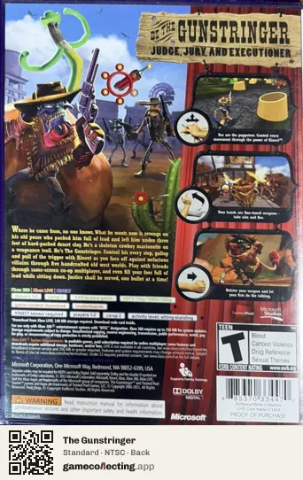 The Gunstringer Xbox 360, NTSC box back