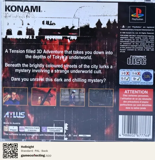 Hellnight PlayStation, PAL box back