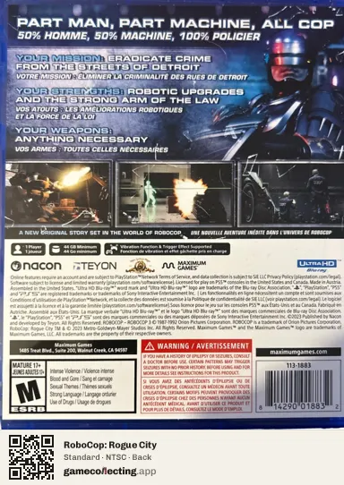 RoboCop: Rogue City PlayStation 5, NTSC box back