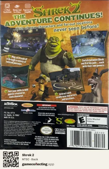 Shrek 2 Nintendo GameCube, NTSC box back