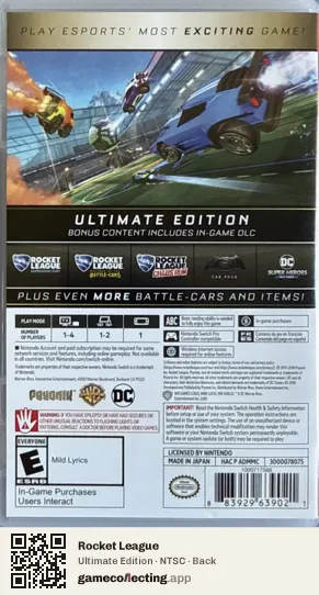 Rocket League Nintendo Switch, NTSC box back