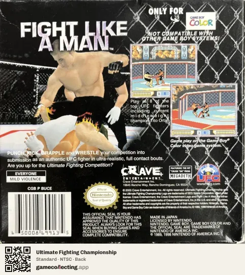 Ultimate Fighting Championship Game Boy Color, NTSC box back