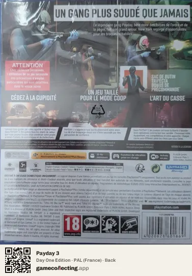 Payday 3 PlayStation 5, France box back