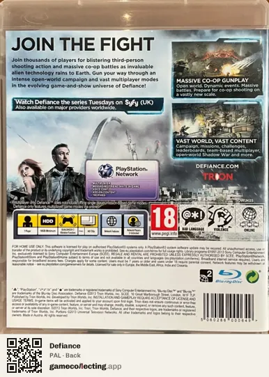 Defiance PlayStation 3, PAL box back