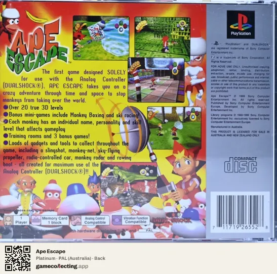 Ape Escape PlayStation, Australia box back