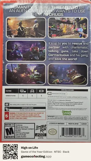 High on Life Nintendo Switch 2, NTSC box back