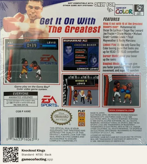 Knockout Kings Game Boy Color, NTSC box back