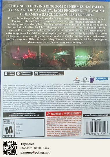 Thymesia PlayStation 5, NTSC box back