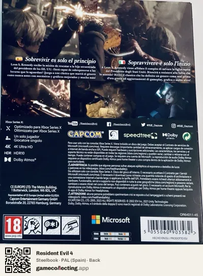 Resident Evil 4 Xbox Series X, Spain box back