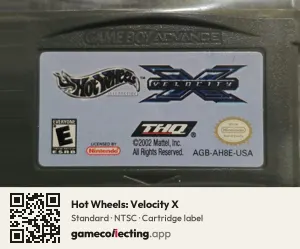 Hot Wheels: Velocity X Game Boy Advance, NTSC cartridge label