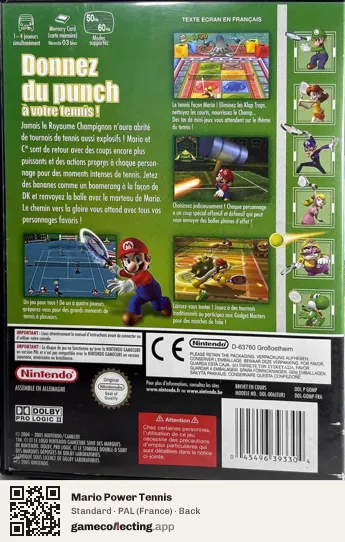 Mario Power Tennis Nintendo GameCube, France box back
