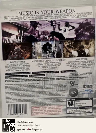 Def Jam: Icon PlayStation 3, NTSC box back