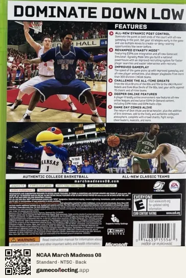 NCAA March Madness 08 Xbox 360, NTSC box back