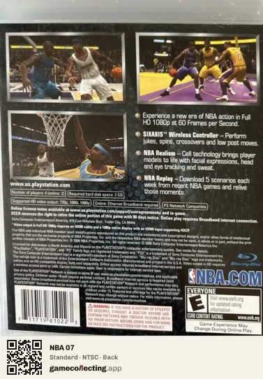NBA 07 PlayStation 3, NTSC box back