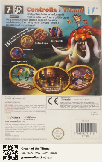 Crash of the Titans Nintendo Wii, Italy box back