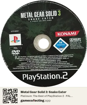 Metal Gear Solid 3: Snake Eater PlayStation 2, PAL disc