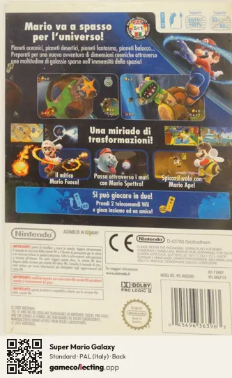 Super Mario Galaxy Nintendo Wii, Italy box back