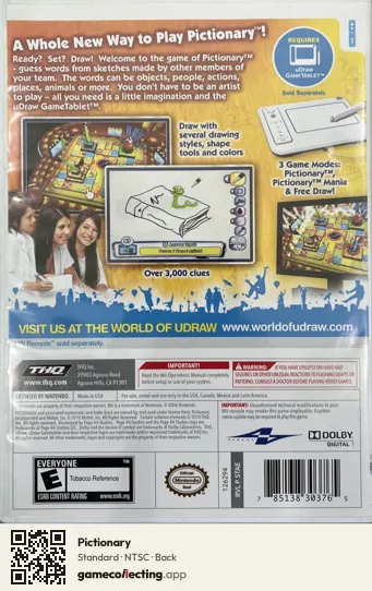 Pictionary Nintendo Wii, NTSC box back