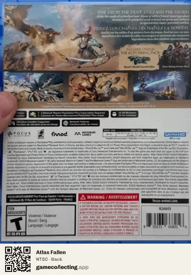 Atlas Fallen PlayStation 5, NTSC box back