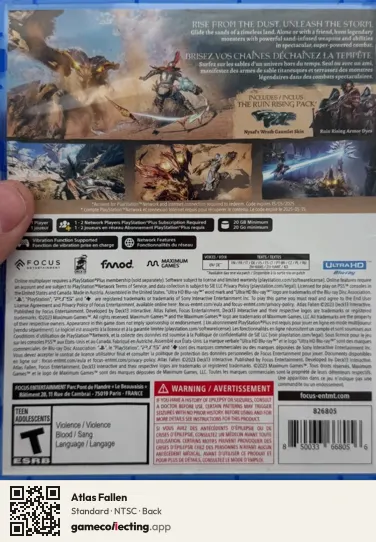 Atlas Fallen PlayStation 5, NTSC box back