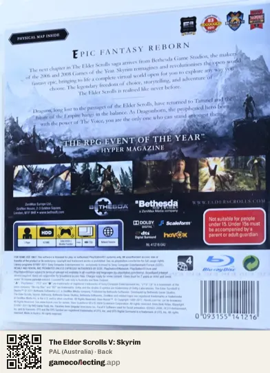 The Elder Scrolls V: Skyrim PlayStation 3, Australia box back