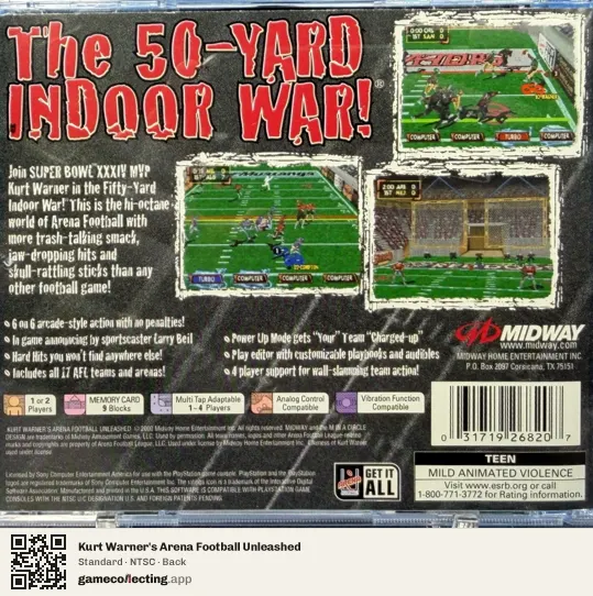 Kurt Warner's Arena Football Unleashed PlayStation, NTSC box back