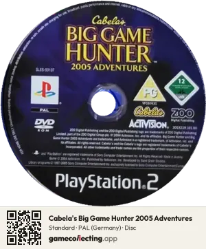 Cabela's Big Game Hunter 2005 Adventures PlayStation 2, PAL disc