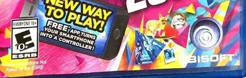Just Dance 2016, the ESRB box on its front