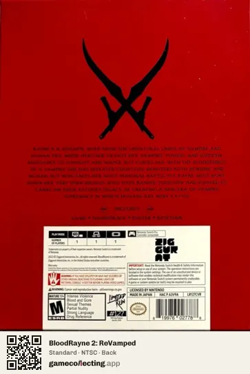 BloodRayne 2: ReVamped Nintendo Switch, NTSC box back
