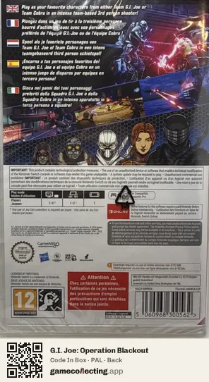 G.I. Joe: Operation Blackout Nintendo Switch, PAL box back
