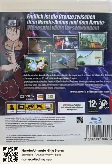 Naruto: Ultimate Ninja Storm PlayStation 3, Germany box back