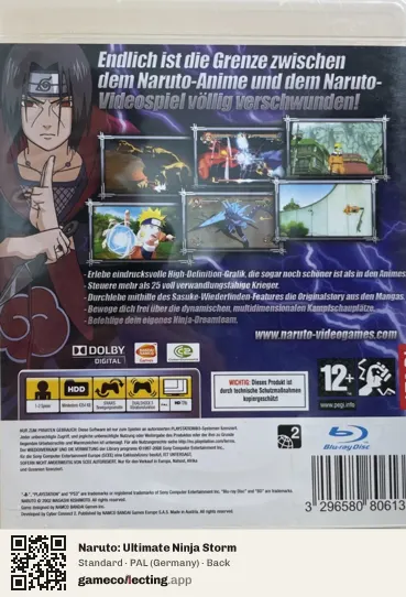 Naruto: Ultimate Ninja Storm PlayStation 3, Germany box back